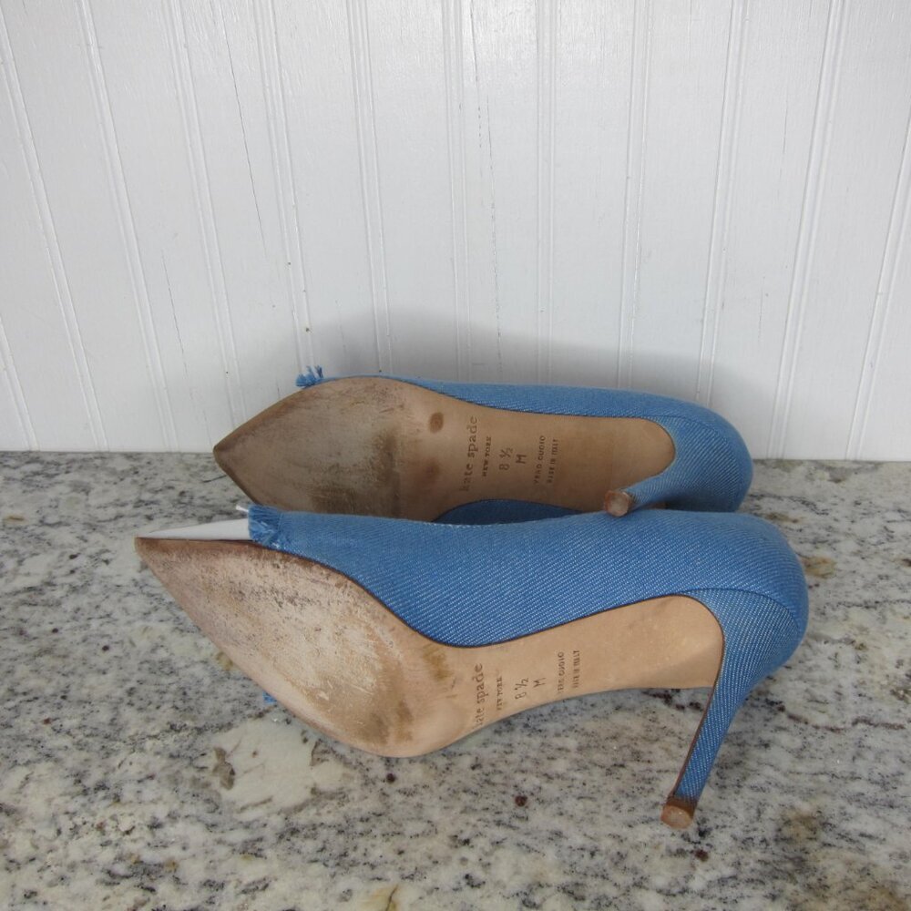Kate Spade Luciana Fringe Denim Heels Size 8.5 - Picture 8 of 9